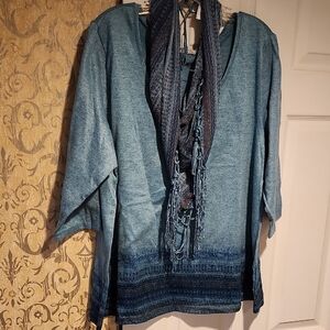 One World Blue Women's Sweater with Scarf